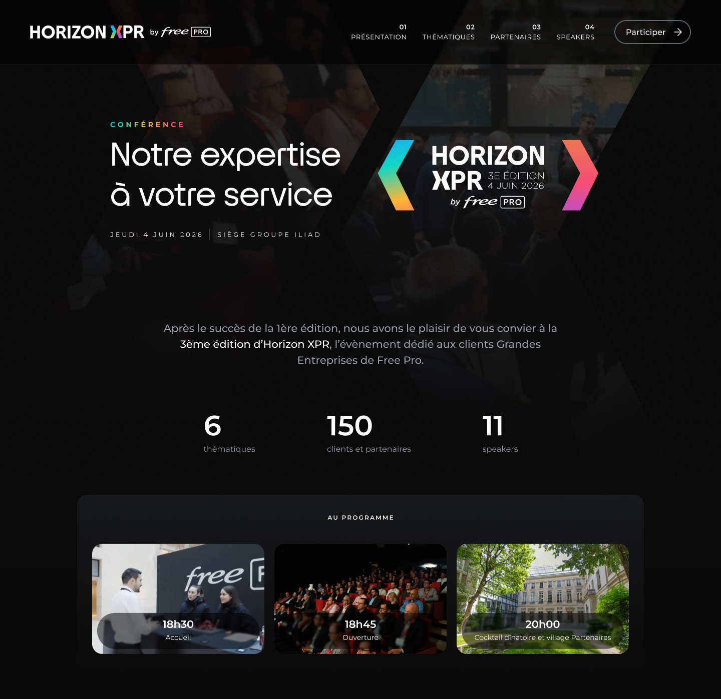 Page Horizon XPR qui présente l'événement et le programme
