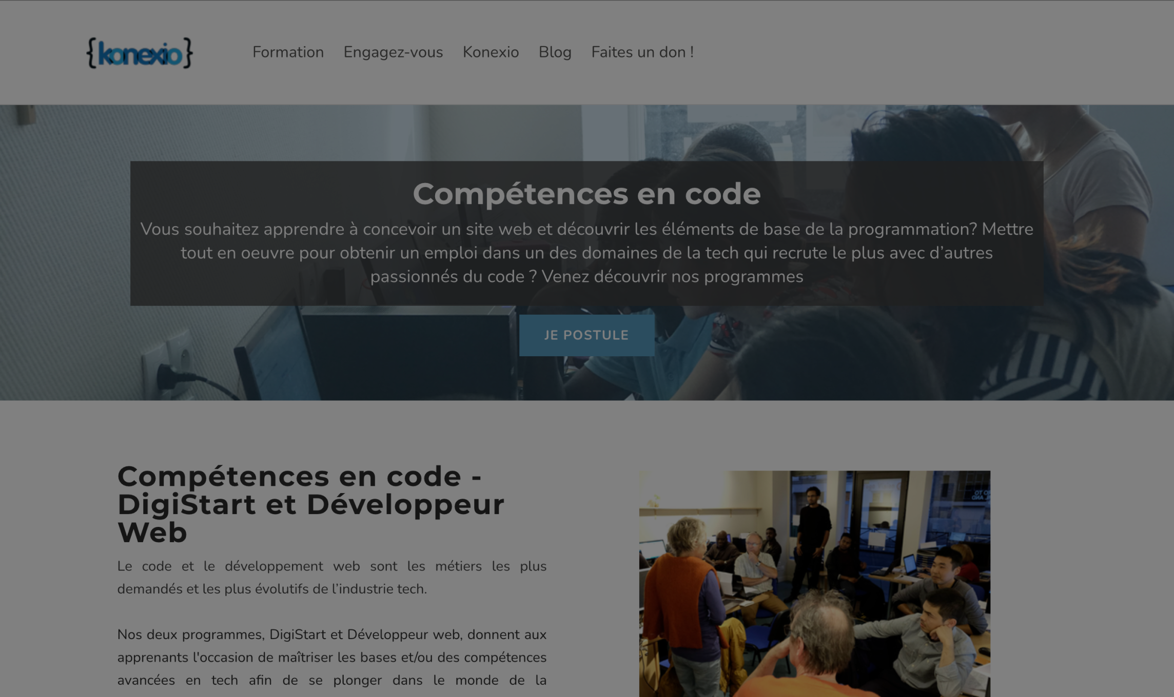 Visuel de l'ancienne page formation de Konexio